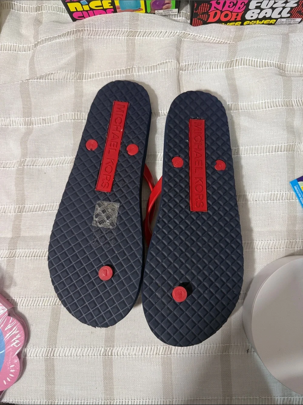 Michael Kors Navy and Red Flip Flops